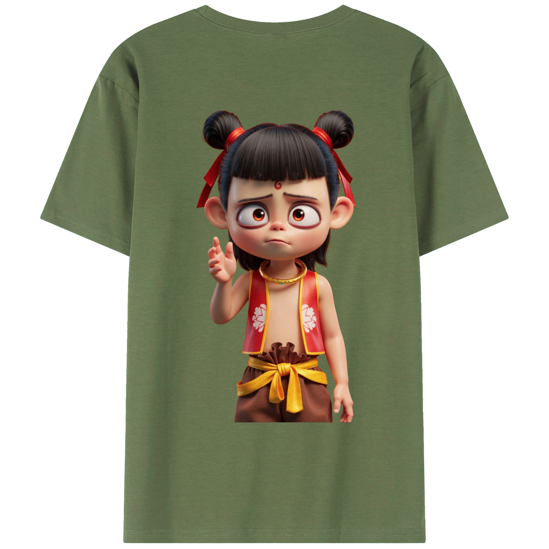 （画像用） Ne Zha 2 ナタ 魔童の大暴れ 綿100％ メンズ半袖Tシャツ（バックプリント） 通気性